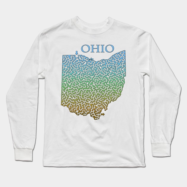 State of Ohio Colorful Maze Long Sleeve T-Shirt by gorff